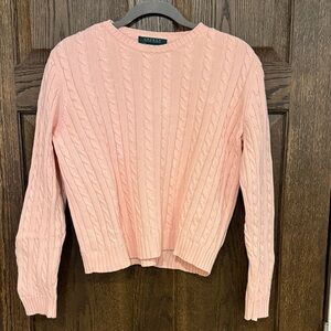 Ralph Lauren Soft Baby Pink Cable Knit Crewneck Sweater Size Medium